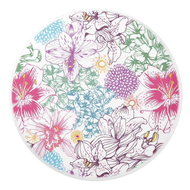 Lovely pattern with colourful flowers ceramic knob (Front)