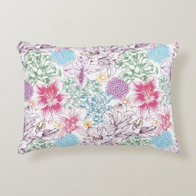 Lovely pattern with colourful flowers decorative pillow (Front)