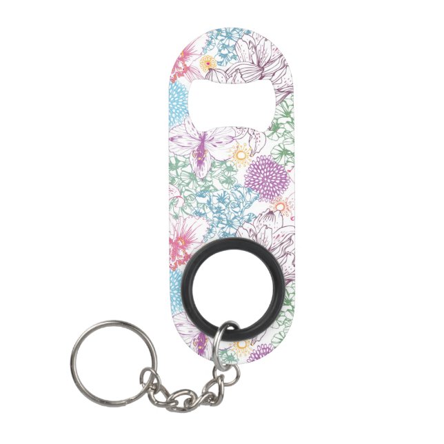 Lovely pattern with colourful flowers mini bottle opener (Front)