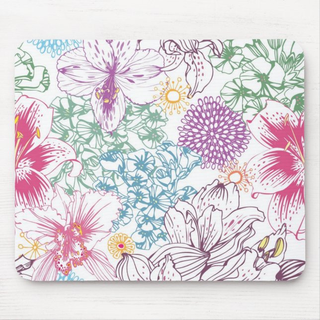 Lovely pattern with colourful flowers mouse pad (Front)