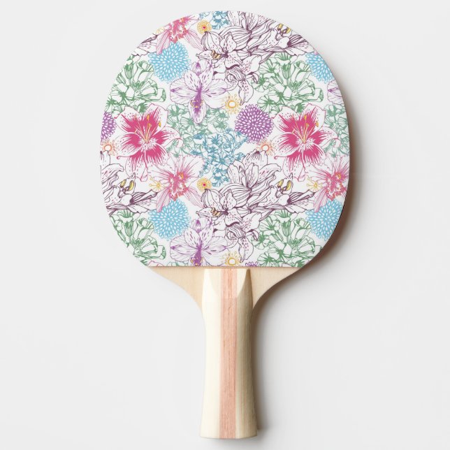 Lovely pattern with colourful flowers ping pong paddle (Front)