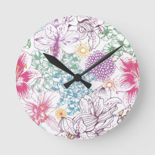 Lovely pattern with colourful flowers round clock
