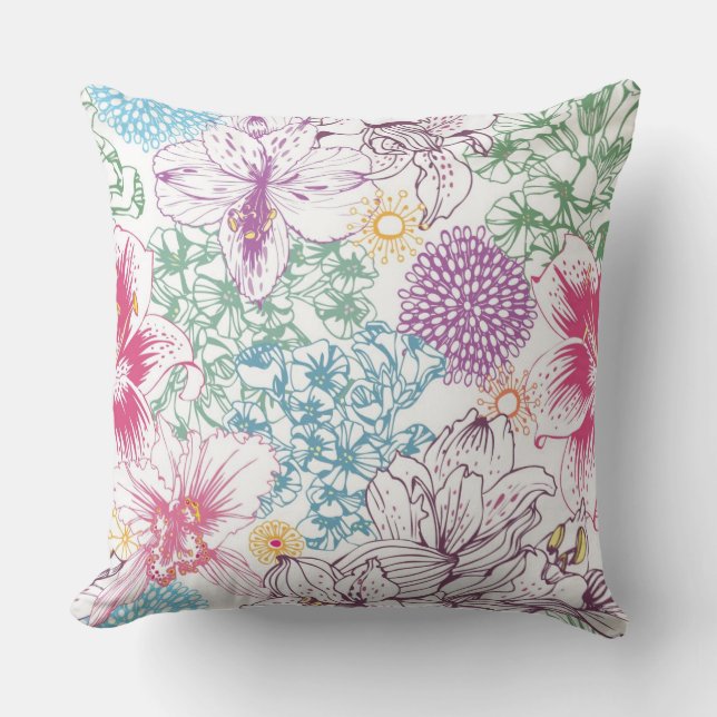 Lovely pattern with colourful flowers throw pillow (Front)