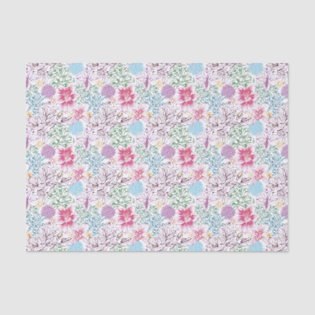 Lovely pattern with colourful flowers tissue paper (Front)