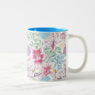 Lovely pattern with colourful flowers Two-Tone coffee mug