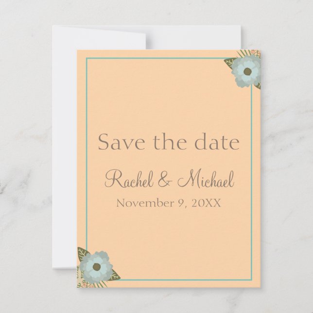 Lovely Peach and Teal Wedding Affair Save The Date (Front)