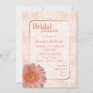 Lovely Peach Damask Bridal Shower Invitation