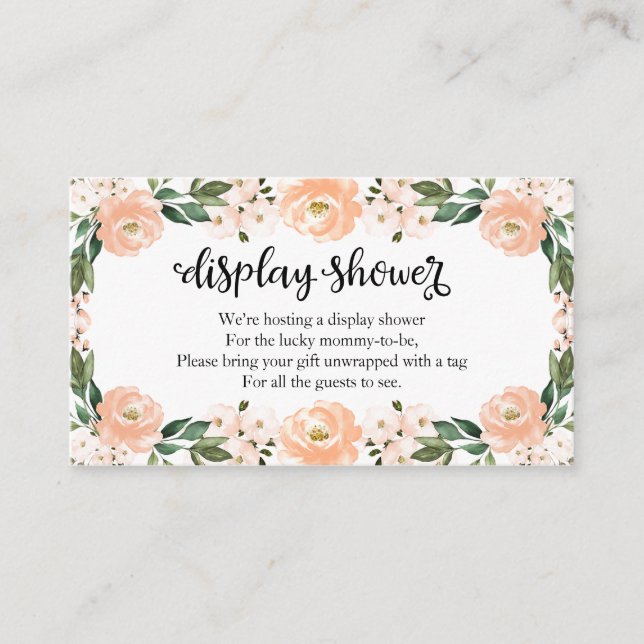 Lovely Peach Floral Baby Shower Display Shower Enclosure Card (Front)