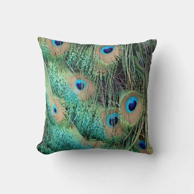Lovely Peacock Feathers With New Grouch Throw Pillow (Front)