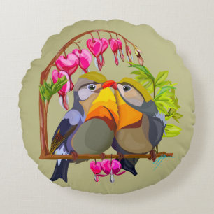 Lovely Pekin Robin Bird Pair Round Pillow