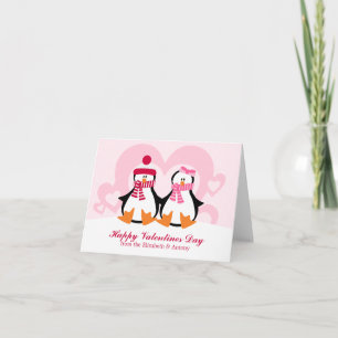 Lovely Penguin Couple Valentines Day Holiday Card