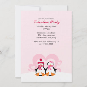 Lovely Penguin Couple Valentines Day Party Invitation