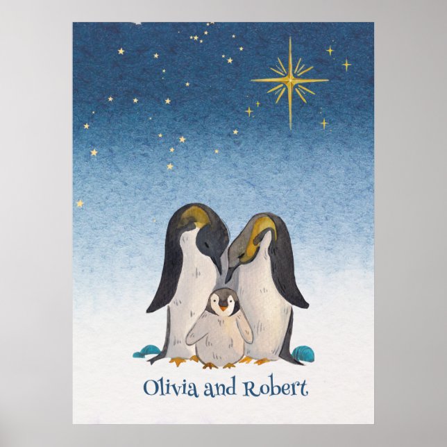 Lovely Penguin Family Watercolor Poster (Front)