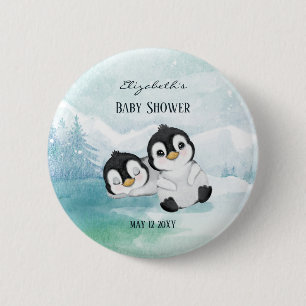 Lovely Penguins Illustration Baby Shower Button