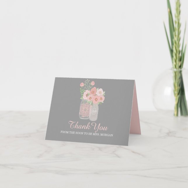 Lovely Peonies Mason Jar Thank You Card (Front)