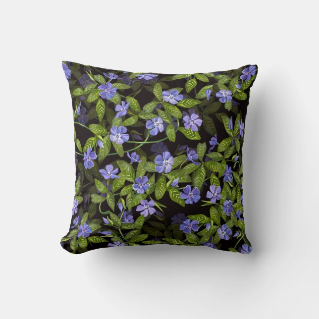 Lovely Periwinkle Days Pattern | Black | Throw Pillow (Front)