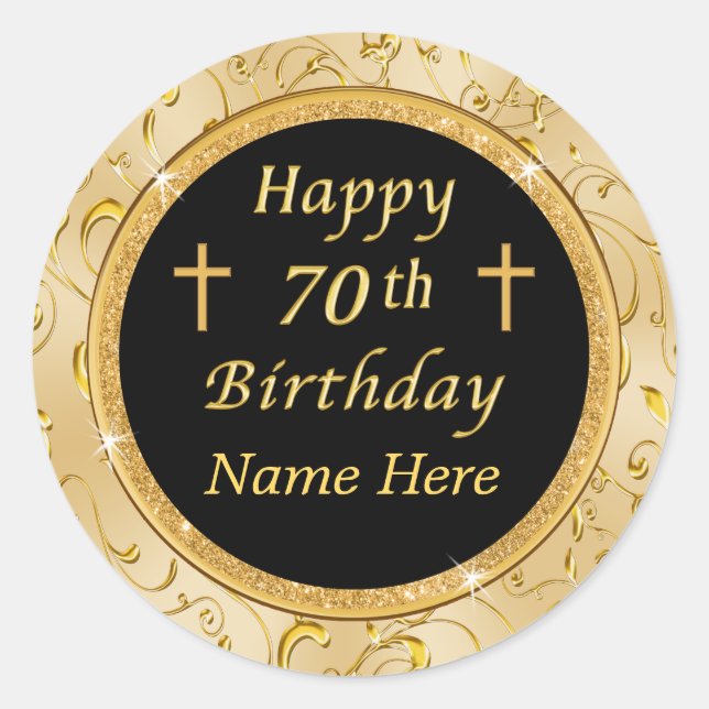 Lovely Personalized 70th Birthday Favour Stickers (Front)