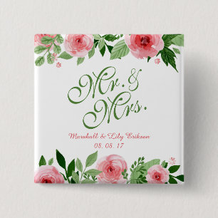 Lovely Personalized Floral Wedding Pin Button