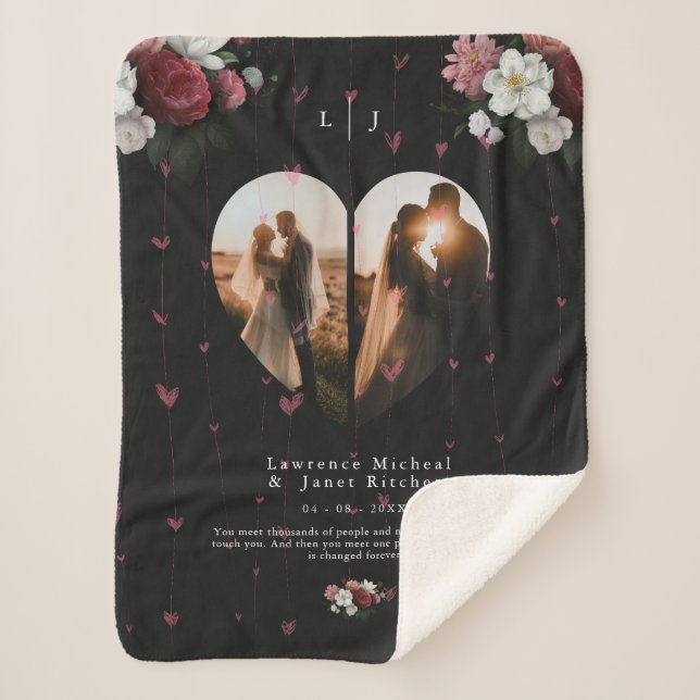lovely personalized Heart shape 2 Photo Collage Sherpa Blanket (Front)
