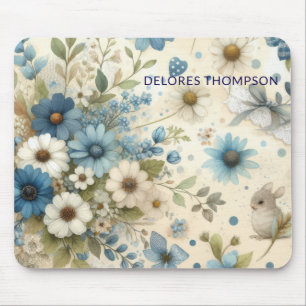 Lovely Personalized Multicolor Blue Florals Mouse Pad