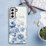 Lovely Personalized Watercolor Blue Roses  Samsung Galaxy Case<br><div class="desc">Lovely artistic spray of light dusty blue watercolor style roses and wildflowers on off-white background with text field for your name or monogram.</div>