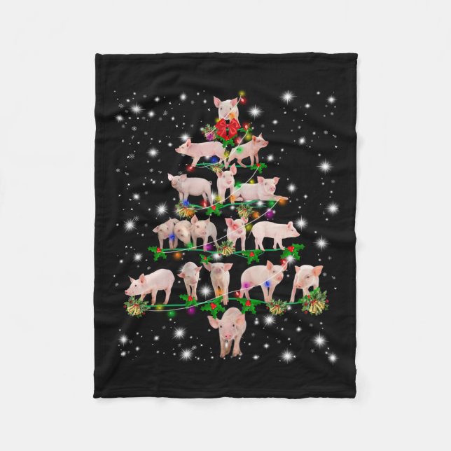 Lovely Pig Christmas Tree Covered By Flashlight Fleece Blanket (Front)