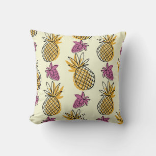 Lovely pineapple and strawberry illustration patte throw pillow