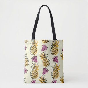 Lovely pineapple and strawberry illustration patte tote bag