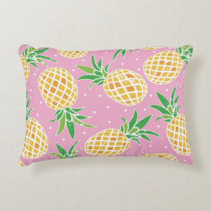 Lovely pineapple on grunge pink polka dots backgro accent pillow