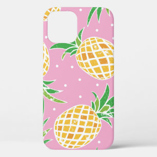 Lovely pineapple on grunge pink polka dots backgro iPhone 12 case