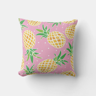 Lovely pineapple on grunge pink polka dots backgro throw pillow