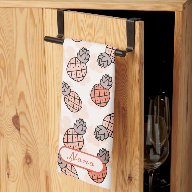 Lovely Pineapples Orange Coloured Nana Kitchen Towel (Thirds Fold)