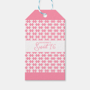 Lovely Pink And White Puzzle Chequered Sweet 16 Gift Tags