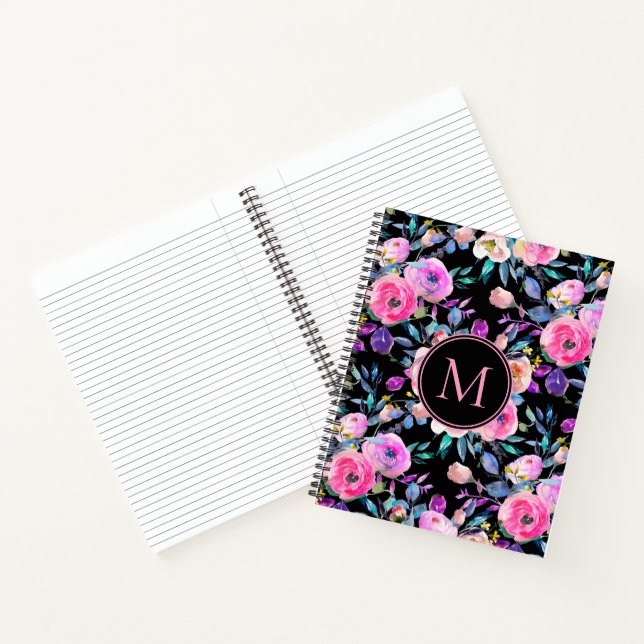 Lovely Pink Black Floral Monogram Notebook (Inside)