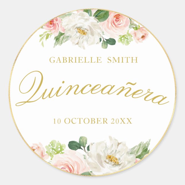 lovely pink blush floral Quinceanera sticker (Front)