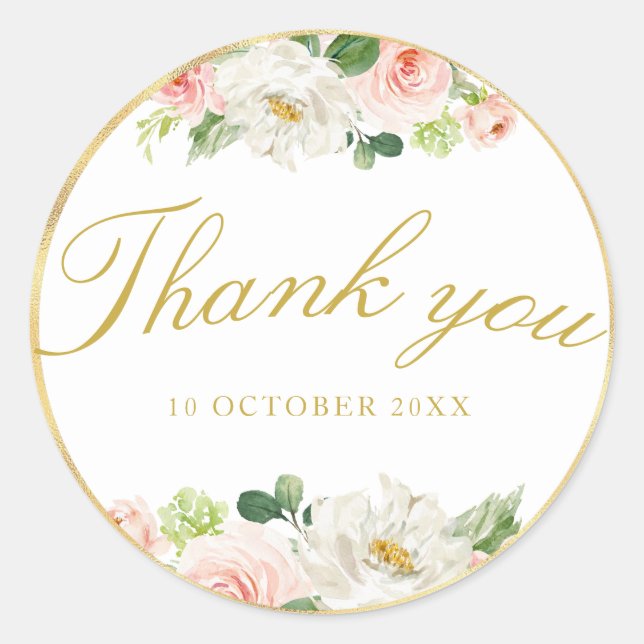 lovely pink blush floral thank you sticker (Front)