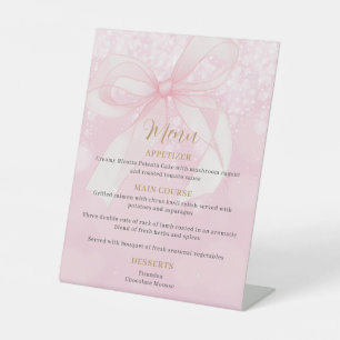 Lovely Pink Bow Ribbon Sweet 16 1st Birthday Menu Pedestal Sign