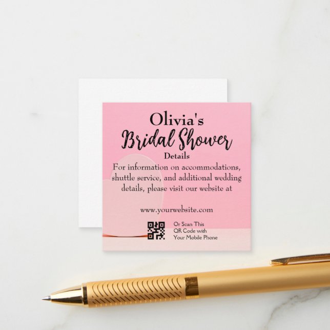 Lovely Pink Bridal Shower Details Enclosure Card (Front/Back In Situ)