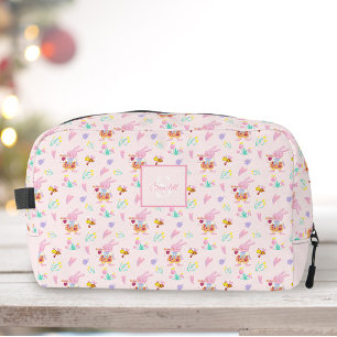 lovely pink bunny garden pattern Monogram Name Dopp Kit