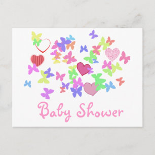 lovely pink butterflies and hearts baby shower invitation postcard