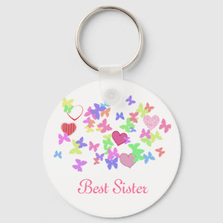 Lovely pink butterflies and hearts best sister keychain