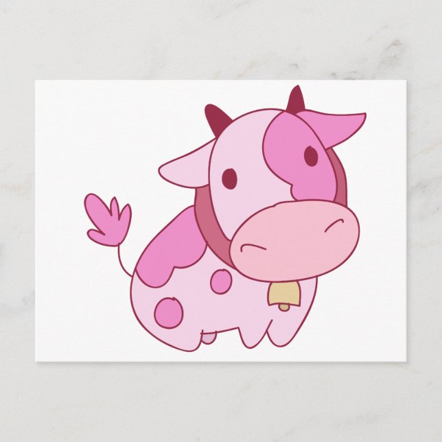 Lovely Pink Cartoon Cow Postcard (Front)