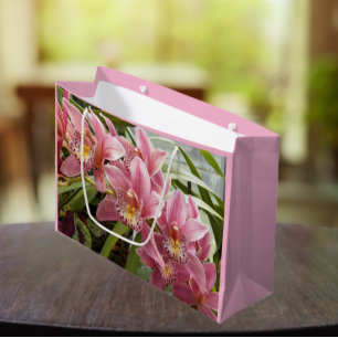 Lovely Pink Cymbidium Orchids Floral Large Gift Bag