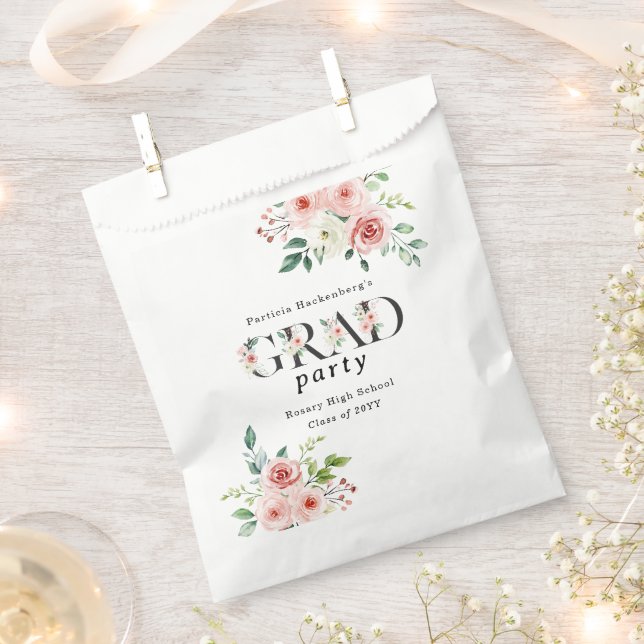 Lovely Pink Floral GRAD Custom Graduation Party  Favour Bag (Clipped)