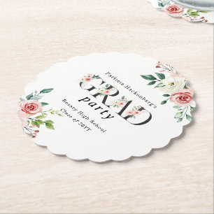 Lovely Pink Floral GRAD Custom Party  Paper Coaster