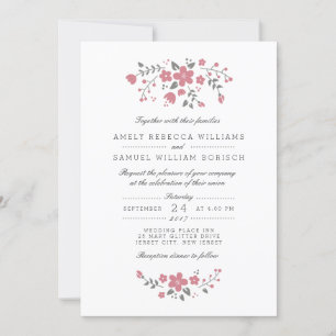 Lovely Pink Floral Wedding Invitation