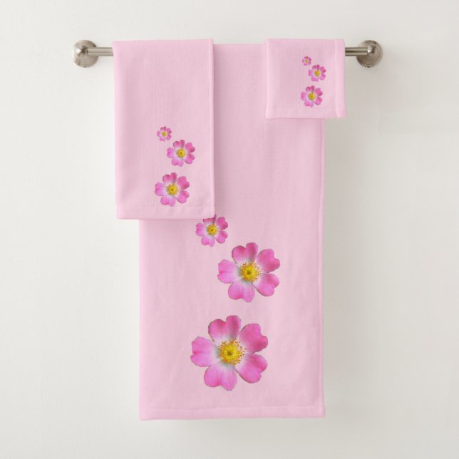 Lovely Pink Flowers on Light Pink Bath Towel Set (Insitu)