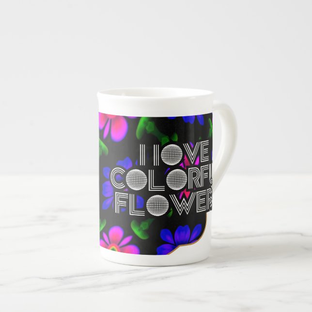 Lovely Pink Flowers Pattern Bone China Mug (Front Right)