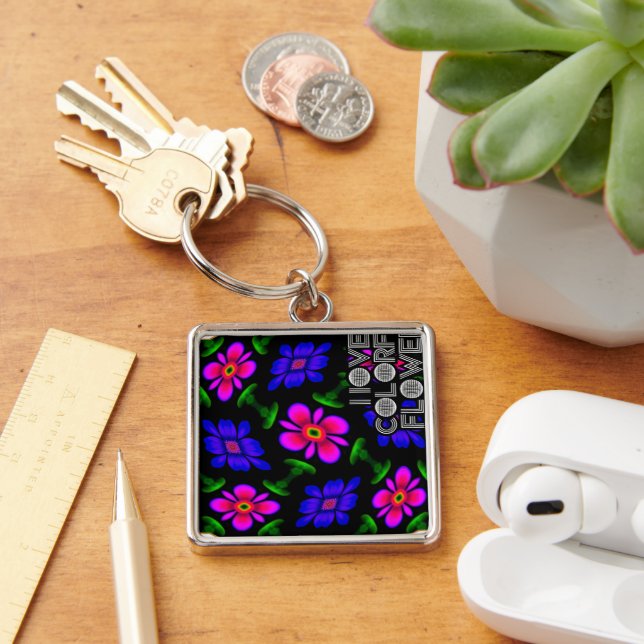Lovely Pink Flowers Pattern Keychain (Desk)
