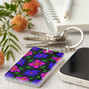 Lovely Pink Flowers Pattern Keychain